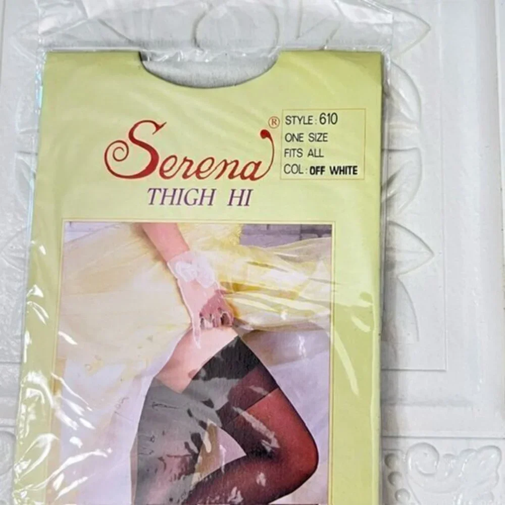 Vintage 80s Thigh High Stockings OS OFF WHITE Style 610 Nylon Elastic‎ SERENA
